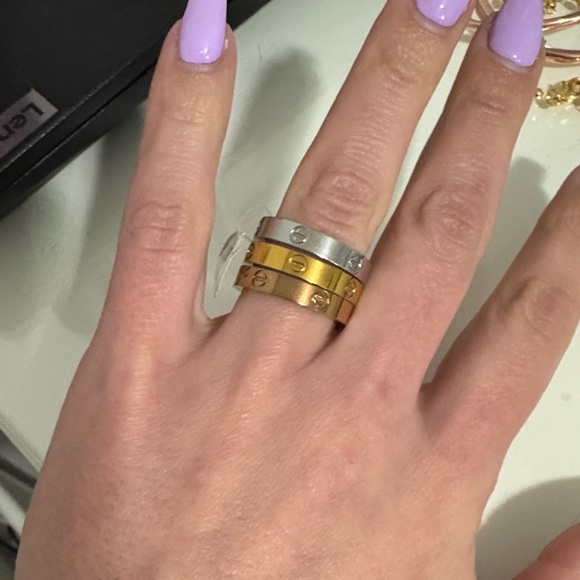 Jewelry - Gold and Silver Stacked Screw-Accent Rings - Women Jewelry